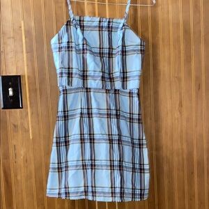Plaid Spaghetti Strap Dress - Blue